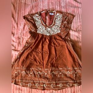 Cute Rust Embroidered Dress